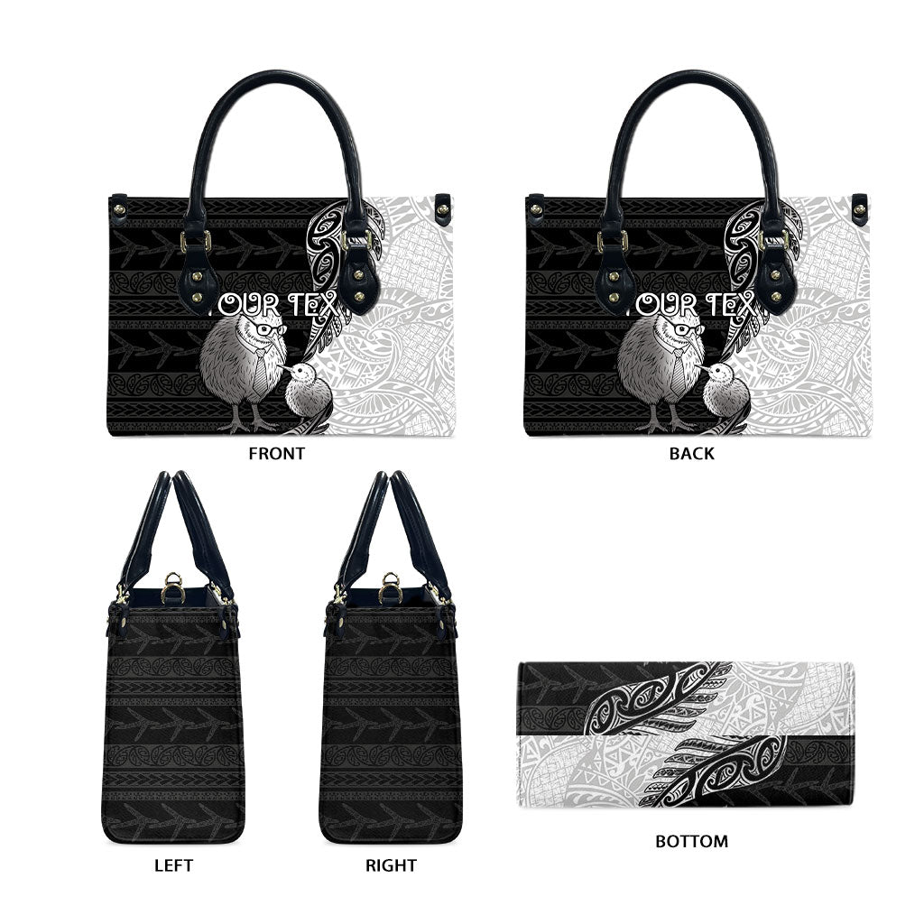Personalised New Zealand Father's Day Leather Bag Papa Kiwi Bird Tribal Pattern