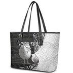 Personalised New Zealand Father's Day Leather Tote Bag Papa Kiwi Bird Tribal Pattern
