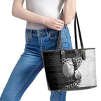 Personalised New Zealand Father's Day Leather Tote Bag Papa Kiwi Bird Tribal Pattern