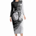Personalised New Zealand Father's Day Long Sleeve Bodycon Dress Papa Kiwi Bird Tribal Pattern