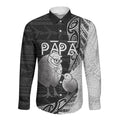 Personalised New Zealand Father's Day Long Sleeve Button Shirt Papa Kiwi Bird Tribal Pattern