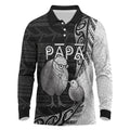 Personalised New Zealand Father's Day Long Sleeve Polo Shirt Papa Kiwi Bird Tribal Pattern