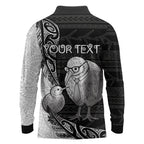 Personalised New Zealand Father's Day Long Sleeve Polo Shirt Papa Kiwi Bird Tribal Pattern