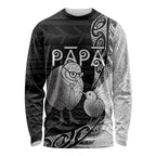 Personalised New Zealand Father's Day Long Sleeve Shirt Papa Kiwi Bird Tribal Pattern