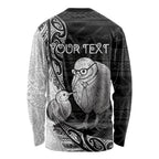 Personalised New Zealand Father's Day Long Sleeve Shirt Papa Kiwi Bird Tribal Pattern