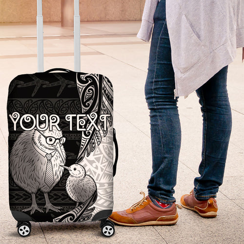 Personalised New Zealand Father's Day Luggage Cover Papa Kiwi Bird Tribal Pattern