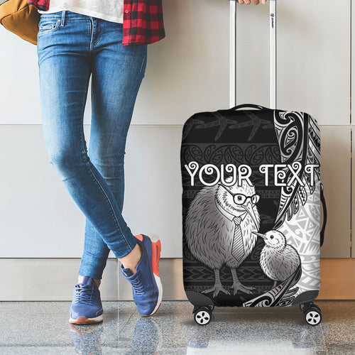 Personalised New Zealand Father's Day Luggage Cover Papa Kiwi Bird Tribal Pattern
