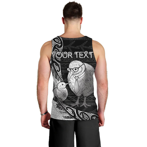 Personalised New Zealand Father's Day Men Tank Top Papa Kiwi Bird Tribal Pattern