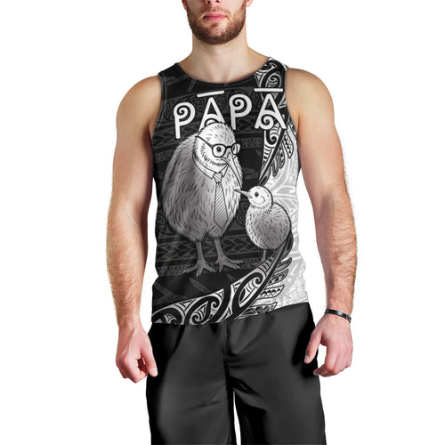 Personalised New Zealand Father's Day Men Tank Top Papa Kiwi Bird Tribal Pattern