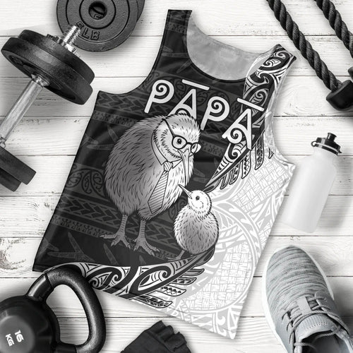 Personalised New Zealand Father's Day Men Tank Top Papa Kiwi Bird Tribal Pattern