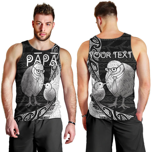 Personalised New Zealand Father's Day Men Tank Top Papa Kiwi Bird Tribal Pattern