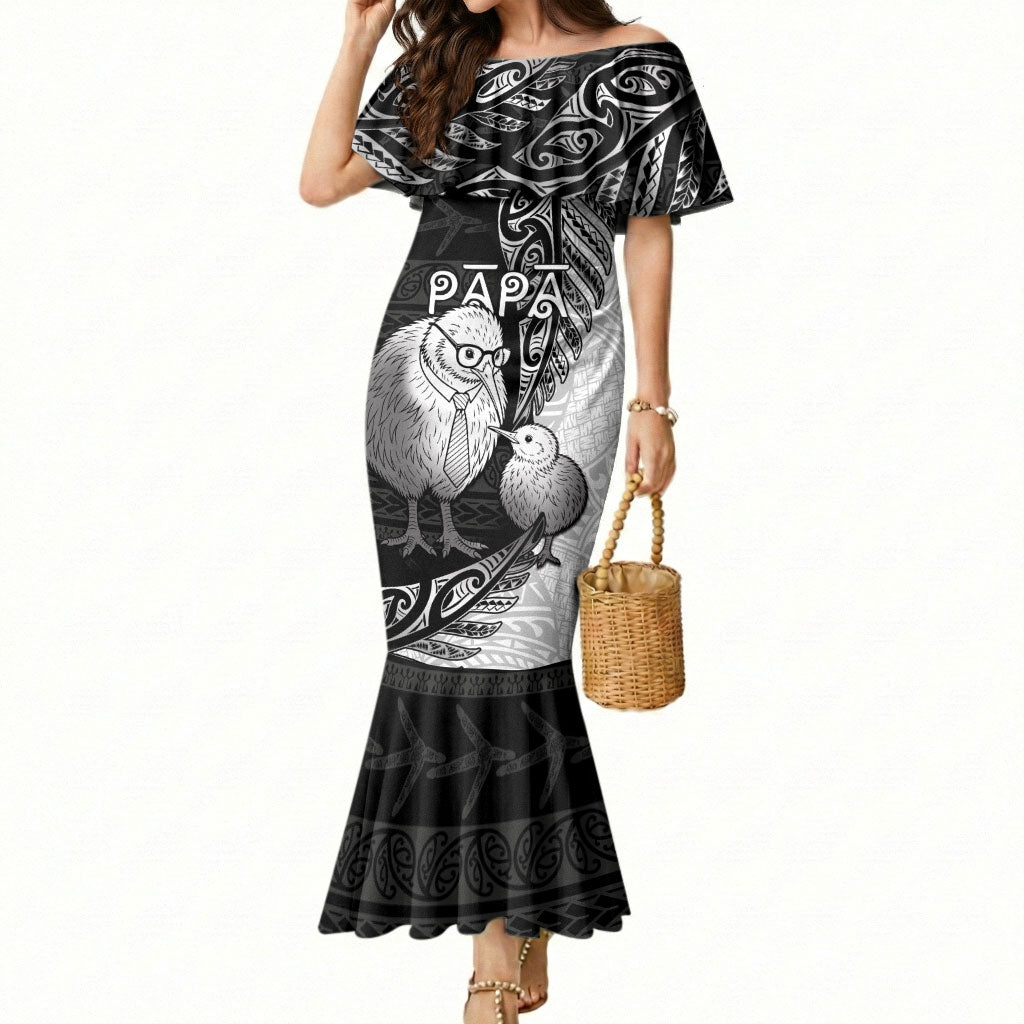 Personalised New Zealand Father's Day Mermaid Dress Papa Kiwi Bird Tribal Pattern