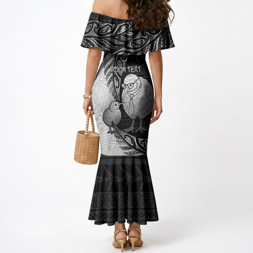 Personalised New Zealand Father's Day Mermaid Dress Papa Kiwi Bird Tribal Pattern