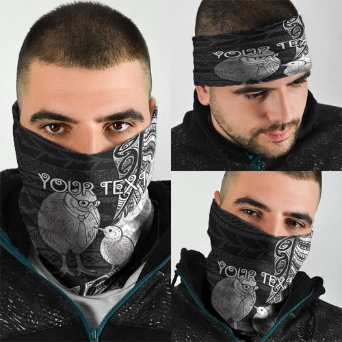 Personalised New Zealand Father's Day Neck Gaiter Papa Kiwi Bird Tribal Pattern