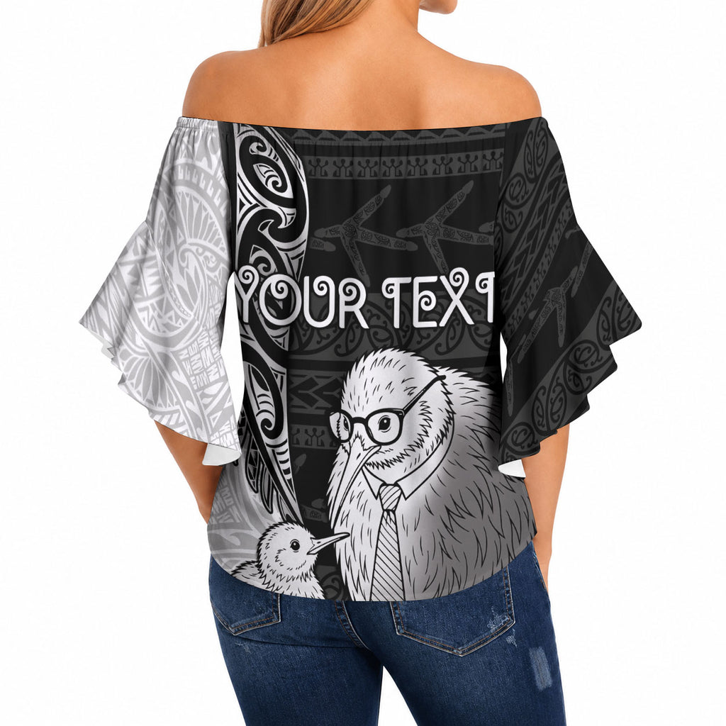 Personalised New Zealand Father's Day Off Shoulder Wrap Waist Top Papa Kiwi Bird Tribal Pattern