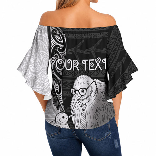 Personalised New Zealand Father's Day Off Shoulder Wrap Waist Top Papa Kiwi Bird Tribal Pattern
