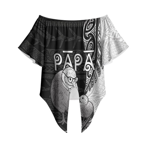 Personalised New Zealand Father's Day Off Shoulder Wrap Waist Top Papa Kiwi Bird Tribal Pattern