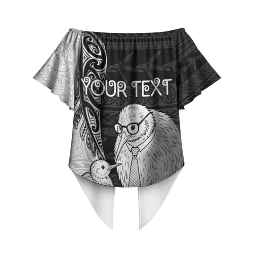 Personalised New Zealand Father's Day Off Shoulder Wrap Waist Top Papa Kiwi Bird Tribal Pattern