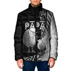 Personalised New Zealand Father's Day Padded Jacket Papa Kiwi Bird Tribal Pattern
