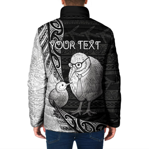 Personalised New Zealand Father's Day Padded Jacket Papa Kiwi Bird Tribal Pattern