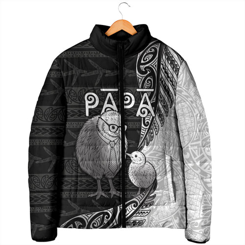 Personalised New Zealand Father's Day Padded Jacket Papa Kiwi Bird Tribal Pattern