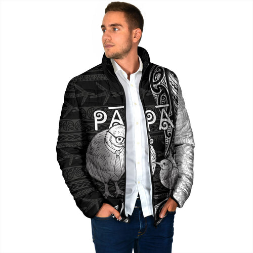 Personalised New Zealand Father's Day Padded Jacket Papa Kiwi Bird Tribal Pattern