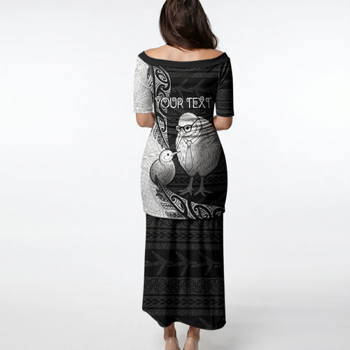 Personalised New Zealand Father's Day Puletasi Papa Kiwi Bird Tribal Pattern