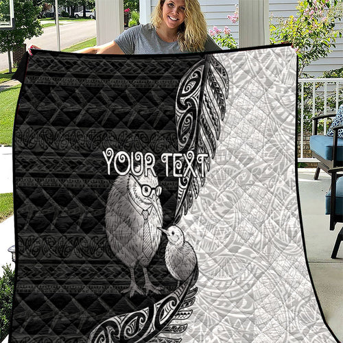 Personalised New Zealand Father's Day Quilt Papa Kiwi Bird Tribal Pattern