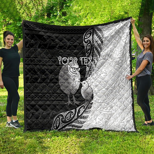 Personalised New Zealand Father's Day Quilt Papa Kiwi Bird Tribal Pattern