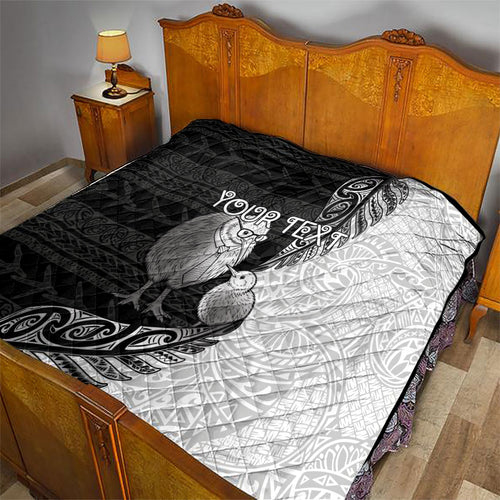 Personalised New Zealand Father's Day Quilt Papa Kiwi Bird Tribal Pattern