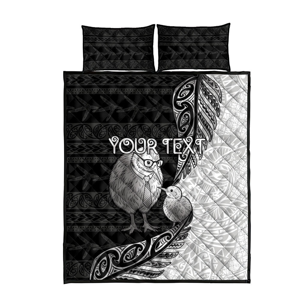 Personalised New Zealand Father's Day Quilt Bed Set Papa Kiwi Bird Tribal Pattern