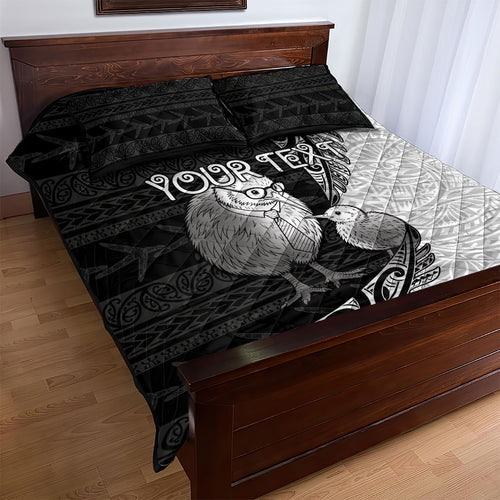 Personalised New Zealand Father's Day Quilt Bed Set Papa Kiwi Bird Tribal Pattern