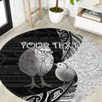 Personalised New Zealand Father's Day Round Carpet Papa Kiwi Bird Tribal Pattern