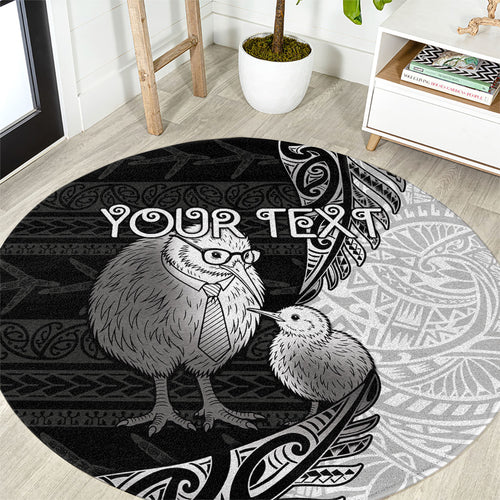 Personalised New Zealand Father's Day Round Carpet Papa Kiwi Bird Tribal Pattern