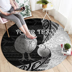 Personalised New Zealand Father's Day Round Carpet Papa Kiwi Bird Tribal Pattern