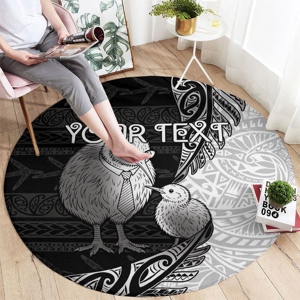 Personalised New Zealand Father's Day Round Carpet Papa Kiwi Bird Tribal Pattern