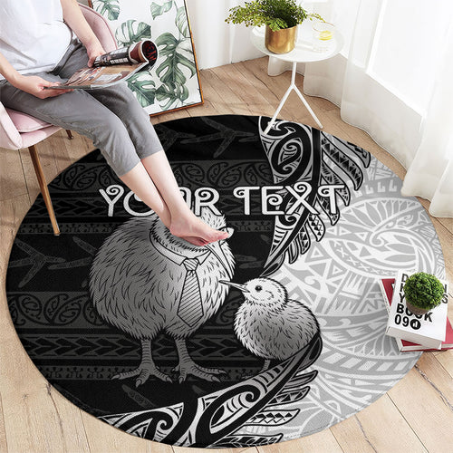 Personalised New Zealand Father's Day Round Carpet Papa Kiwi Bird Tribal Pattern