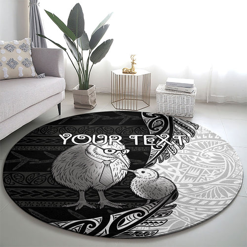 Personalised New Zealand Father's Day Round Carpet Papa Kiwi Bird Tribal Pattern
