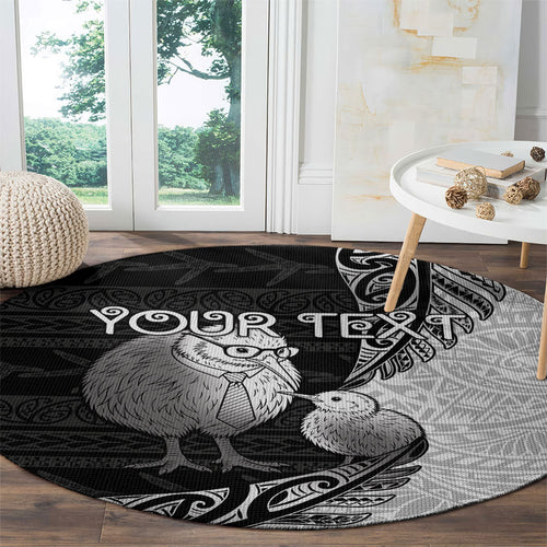 Personalised New Zealand Father's Day Round Carpet Papa Kiwi Bird Tribal Pattern