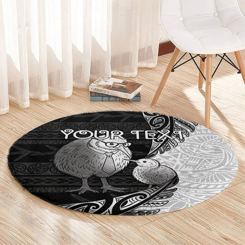 Personalised New Zealand Father's Day Round Carpet Papa Kiwi Bird Tribal Pattern