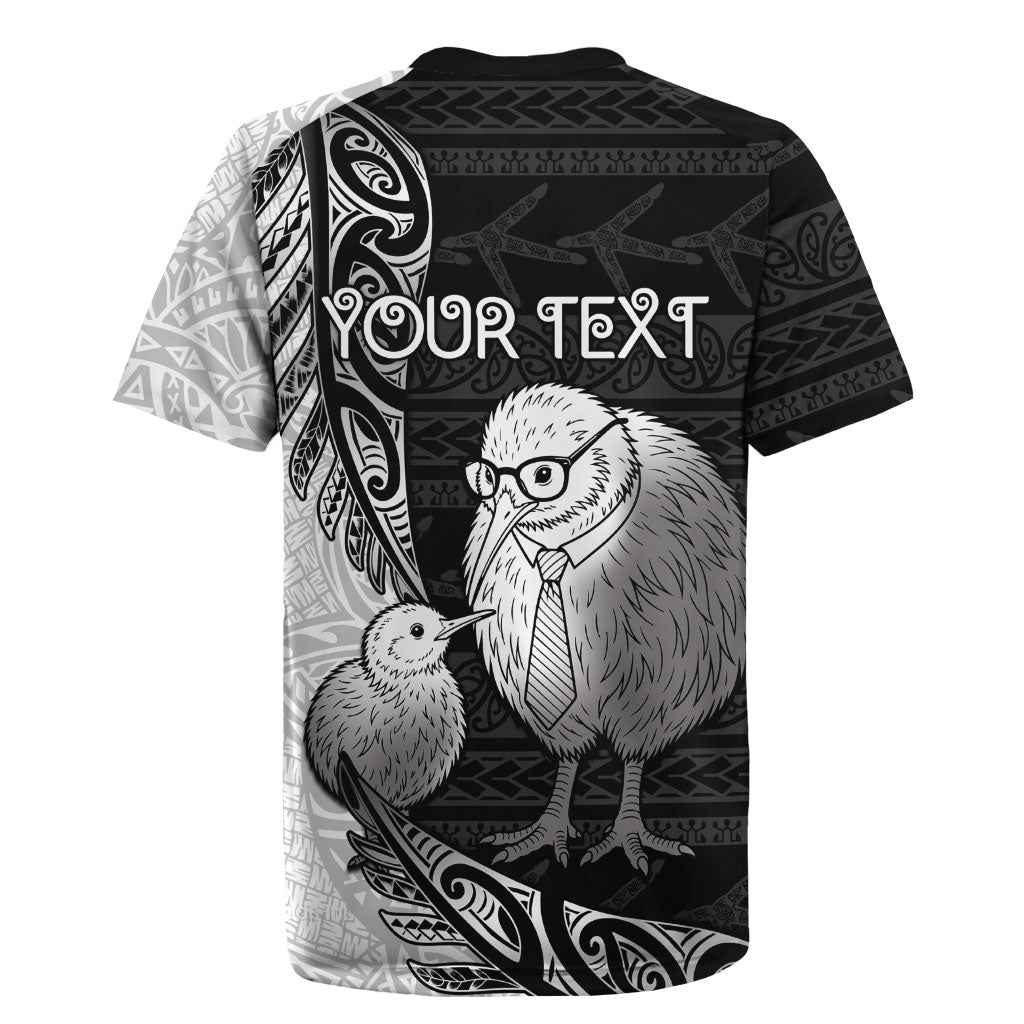 Personalised New Zealand Father's Day Rugby Jersey Papa Kiwi Bird Tribal Pattern