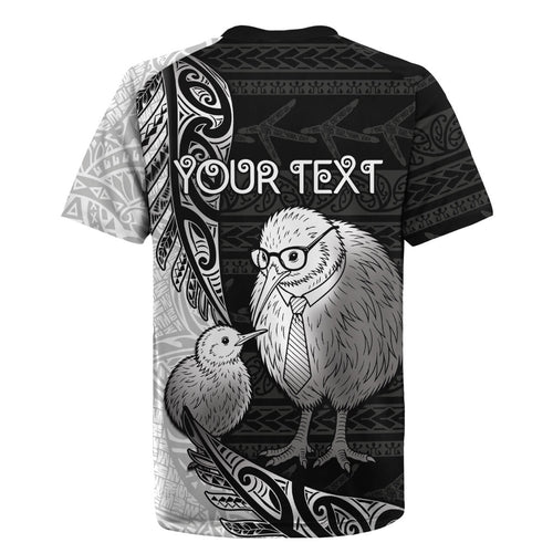 Personalised New Zealand Father's Day Rugby Jersey Papa Kiwi Bird Tribal Pattern