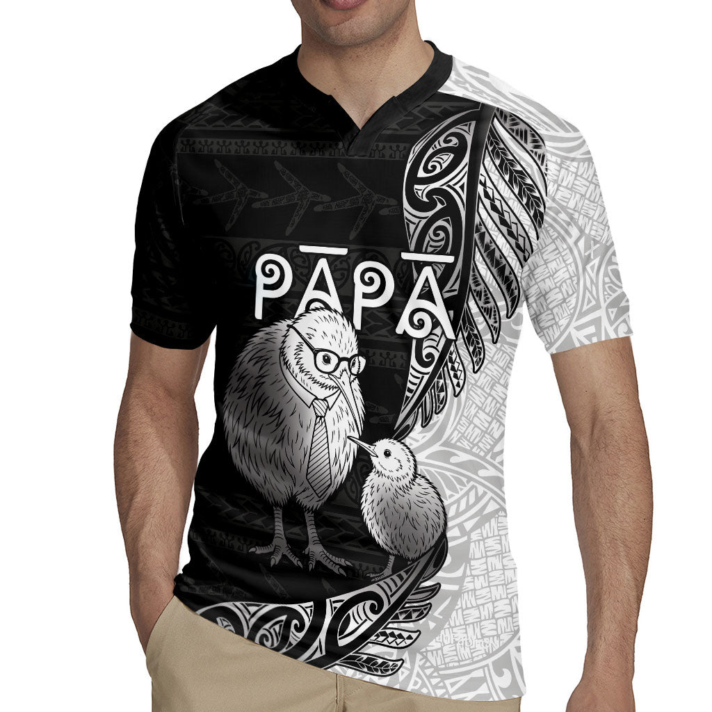 Personalised New Zealand Father's Day Rugby Jersey Papa Kiwi Bird Tribal Pattern