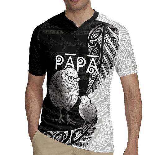Personalised New Zealand Father's Day Rugby Jersey Papa Kiwi Bird Tribal Pattern