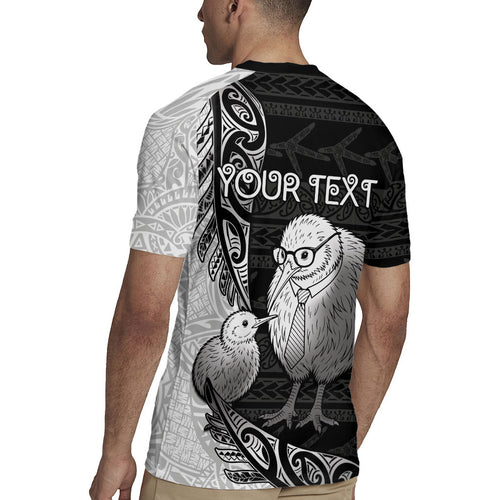Personalised New Zealand Father's Day Rugby Jersey Papa Kiwi Bird Tribal Pattern