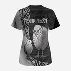 Personalised New Zealand Father's Day Scrub Top Papa Kiwi Bird Tribal Pattern