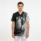 Personalised New Zealand Father's Day Scrub Top Papa Kiwi Bird Tribal Pattern