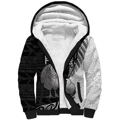 Personalised New Zealand Father's Day Sherpa Hoodie Papa Kiwi Bird Tribal Pattern