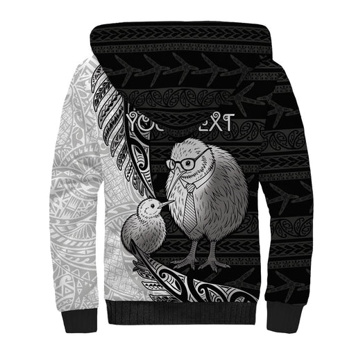 Personalised New Zealand Father's Day Sherpa Hoodie Papa Kiwi Bird Tribal Pattern