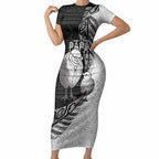 Personalised New Zealand Father's Day Short Sleeve Bodycon Dress Papa Kiwi Bird Tribal Pattern